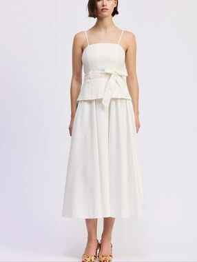 Spaghetti Strap Midi Dress with The Top Is Denim With Waist Tie New Without Tags